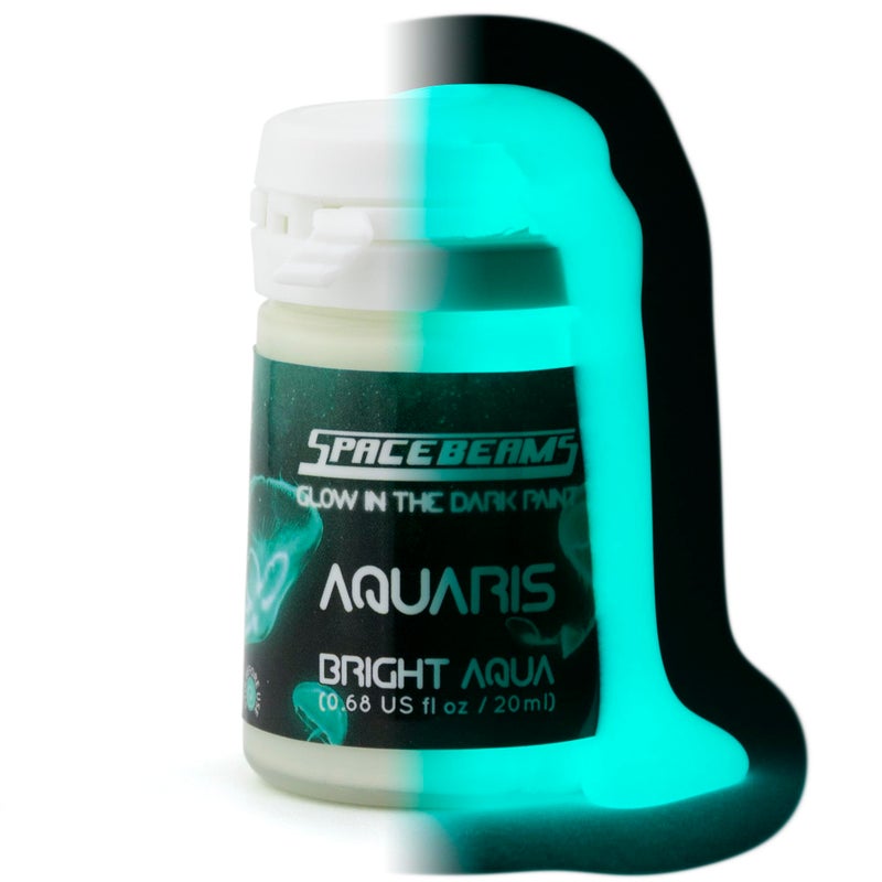 SpaceBeams Aquaris Glow in the Dark Paint (0.68 Fl Oz) Bright Aqua Glow (Light Blue/Turquoise), Non-Toxic, Water Based - Image 1